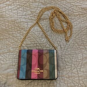Coach Legacy Stripe Mini Wallet, card case on a chain, Signature C - NWOT
